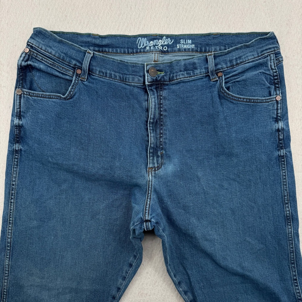 Wrangler Retro Slim Straight Jeans Mens 42x32 Blue Denim Western Workwear